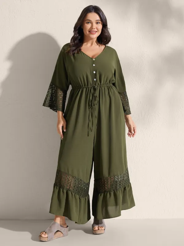 Lace Trim Curvy Tiered Hem Jumpsuit sold by Bloomchic