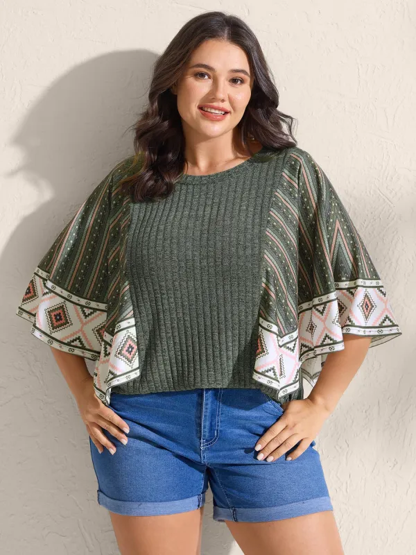Supersoft Cable Knit Boho Print T-Shirt sold by Bloomchic