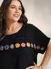 Floral Lace Trim Textured T-Shirt sold by Bloomchic