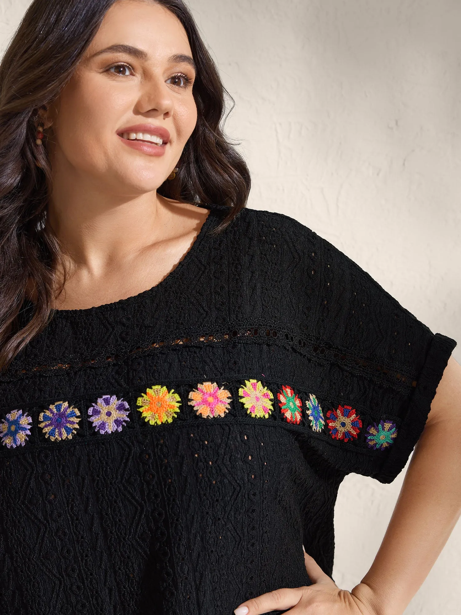 Floral Lace Trim Textured T-Shirt sold by Bloomchic product image thumbnail 2