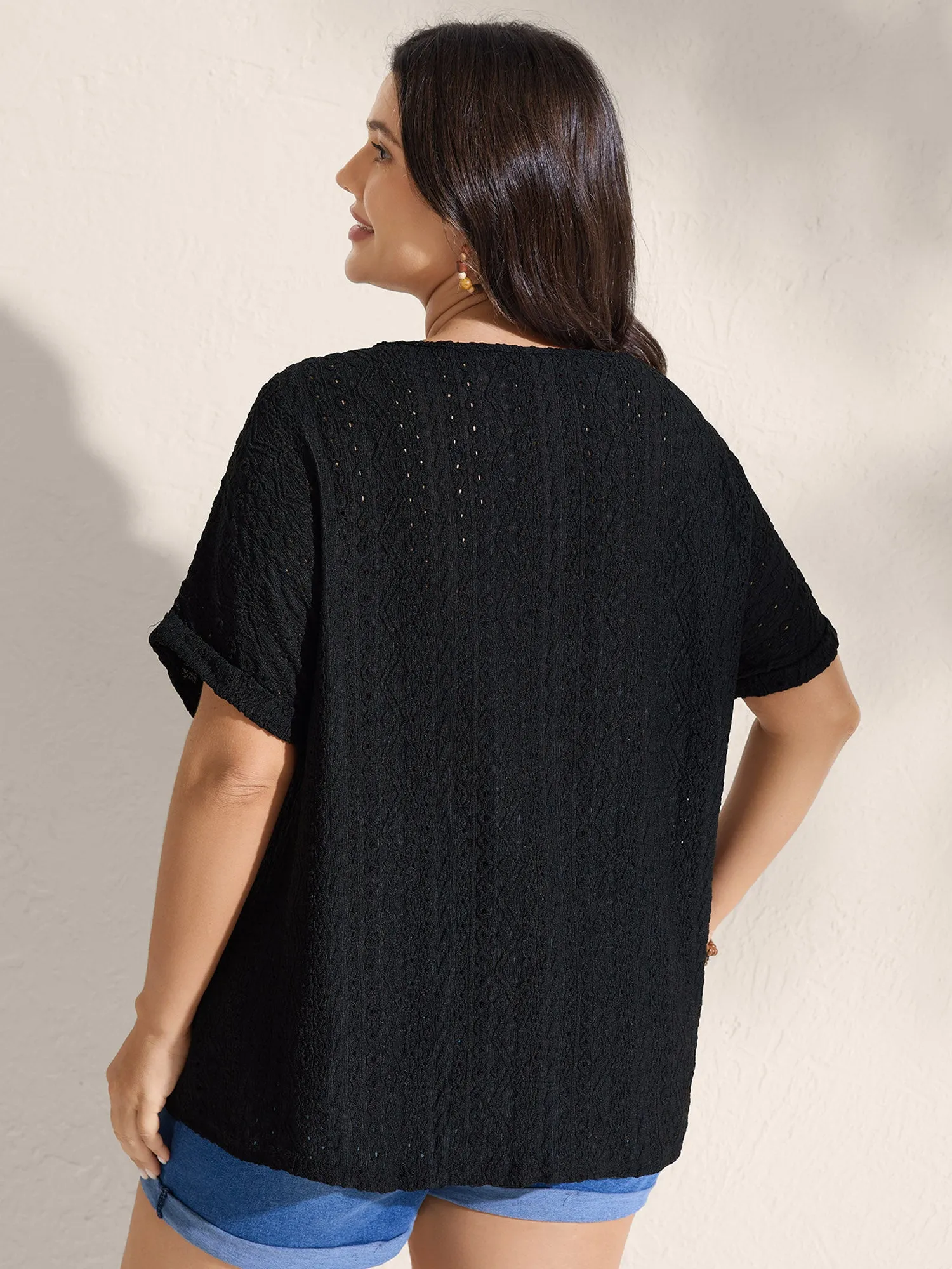 Floral Lace Trim Textured T-Shirt sold by Bloomchic product image thumbnail 4