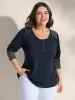Supersoft Ribbed Button Neckline Fitted T-Shirt sold by Bloomchic