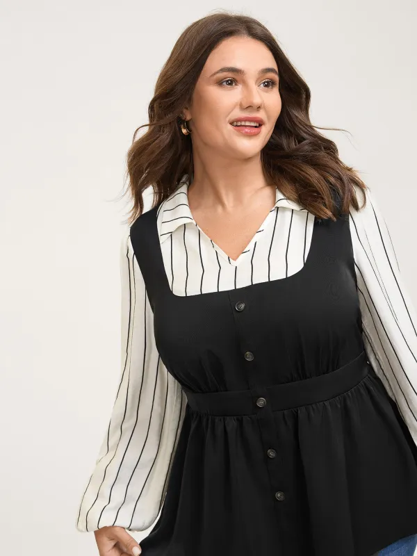 2-in-1 Button Vest Striped Blouse sold by Bloomchic