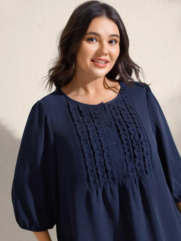Ruffled Pleated Neck Lantern Sleeve Blouse sold by Bloomchic