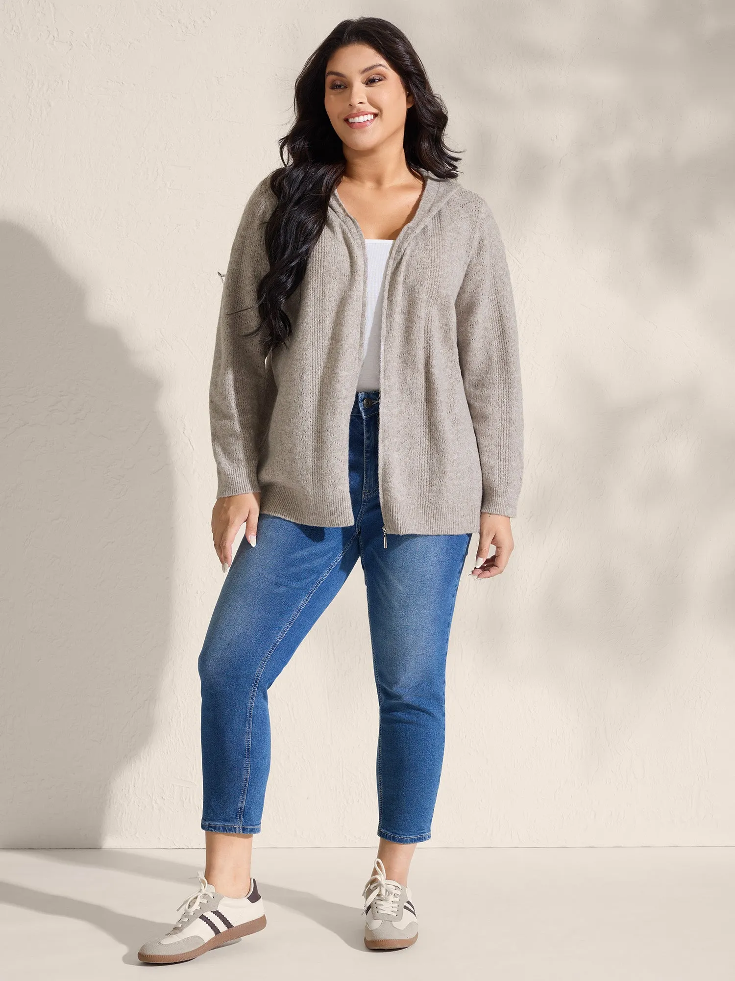 Hooded Zipper-Front Knit Cardigan sold by Bloomchic product image thumbnail 4