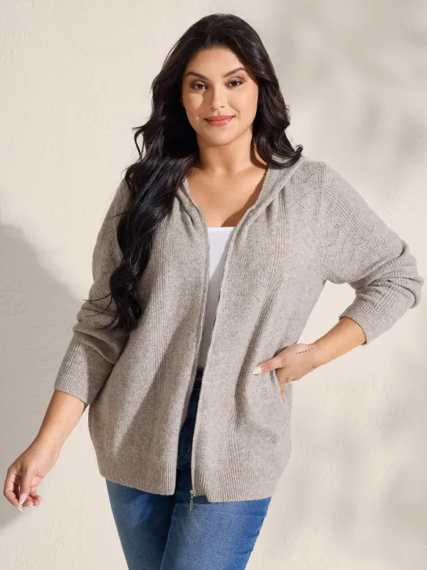Hooded Zipper-Front Knit Cardigan sold by Bloomchic