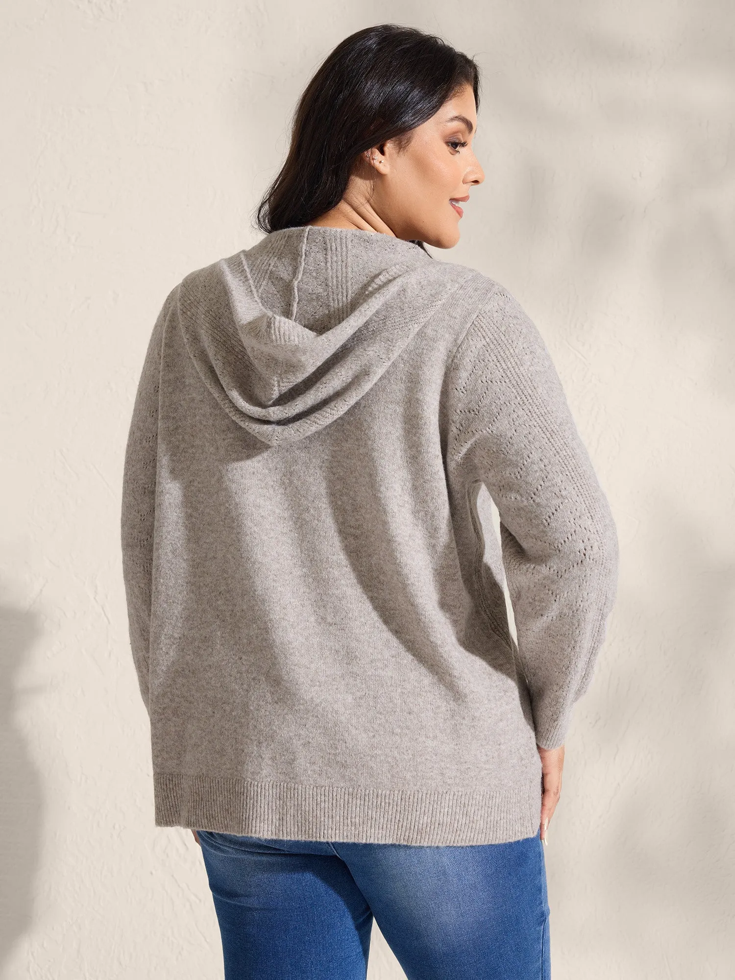 Hooded Zipper-Front Knit Cardigan sold by Bloomchic product image thumbnail 5