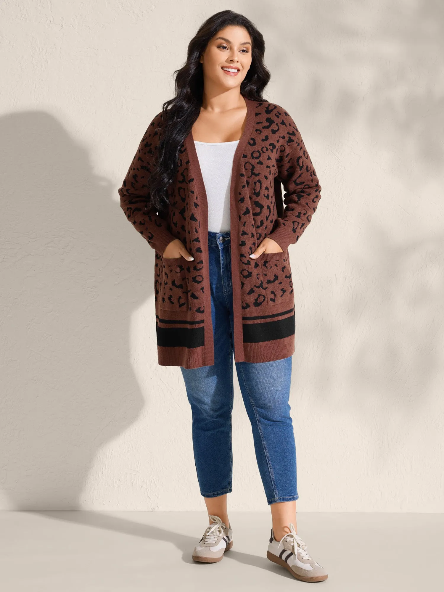 Leopard Print Patch Pockets Front-Open Cardigan sold by Bloomchic product image thumbnail 3