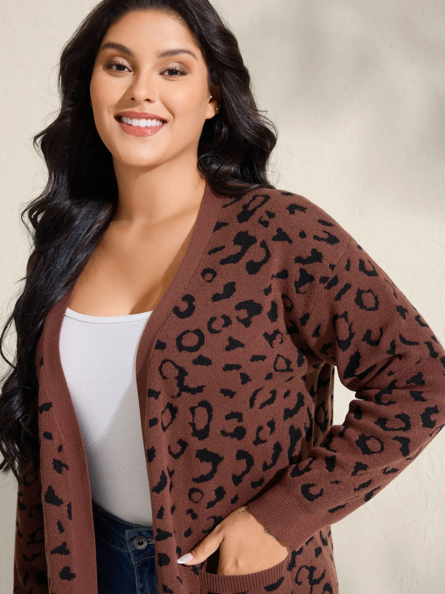 Leopard Print Patch Pockets Front-Open Cardigan sold by Bloomchic product image thumbnail 2