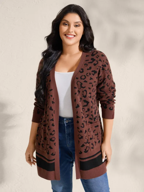 Leopard Print Patch Pockets Front-Open Cardigan sold by Bloomchic