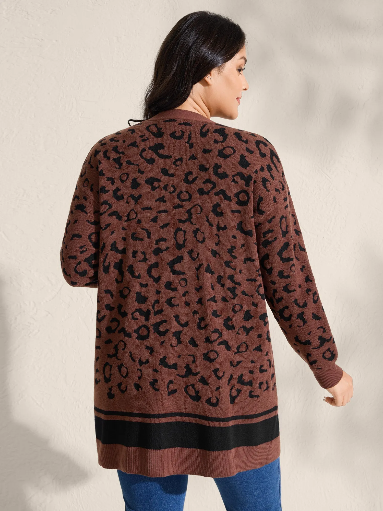 Leopard Print Patch Pockets Front-Open Cardigan sold by Bloomchic product image thumbnail 4
