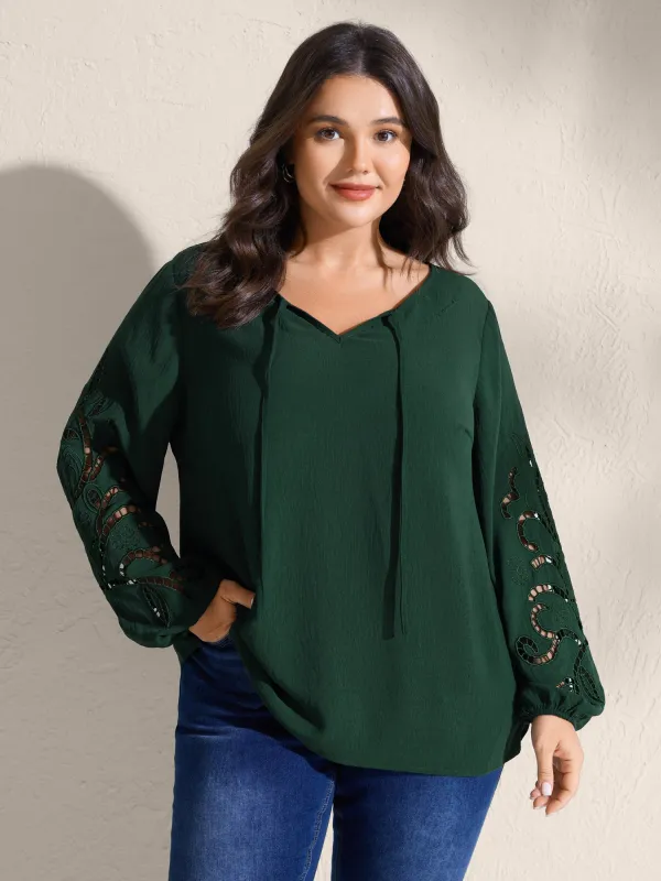 Embroidered Cut-Out Sleeve Solid Blouse sold by Bloomchic