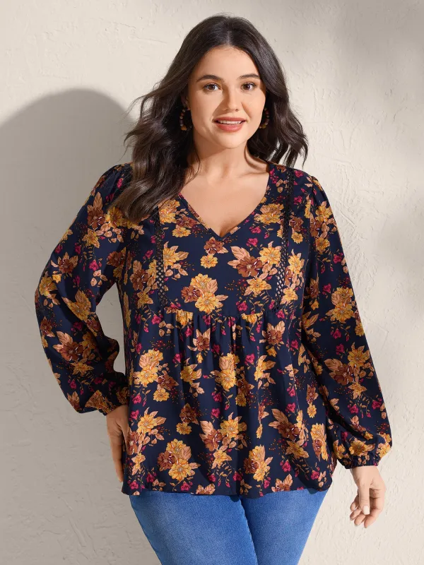 Fall Florals Lace Trim Flowy Blouse sold by Bloomchic