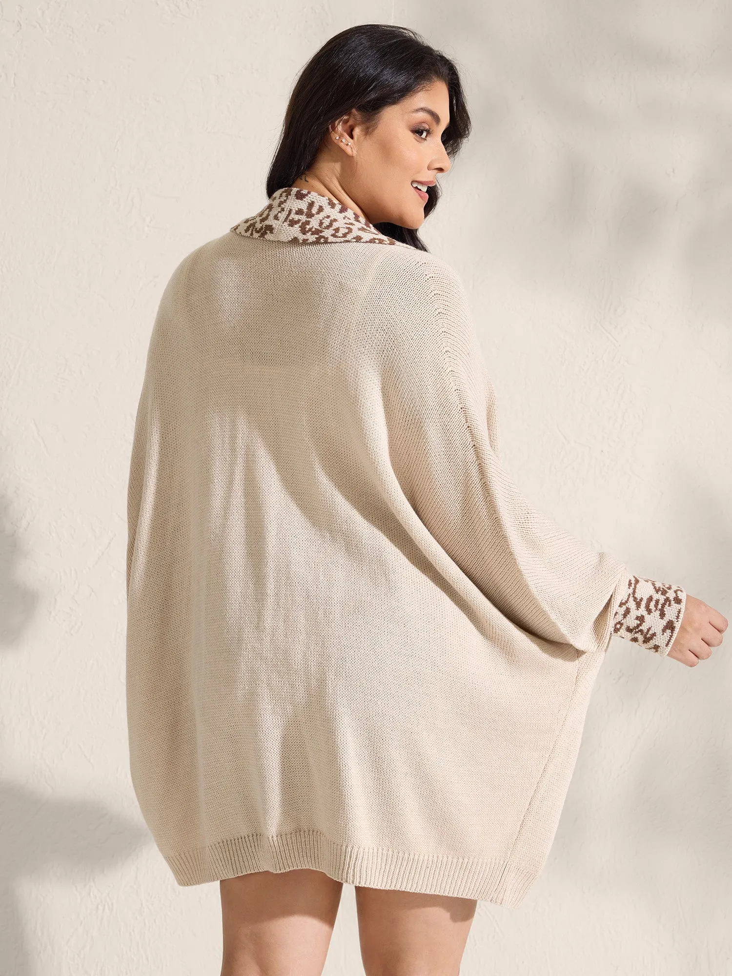 Leopard Collar Dolman Sleeve Knit Cardigan sold by Bloomchic product image thumbnail 4