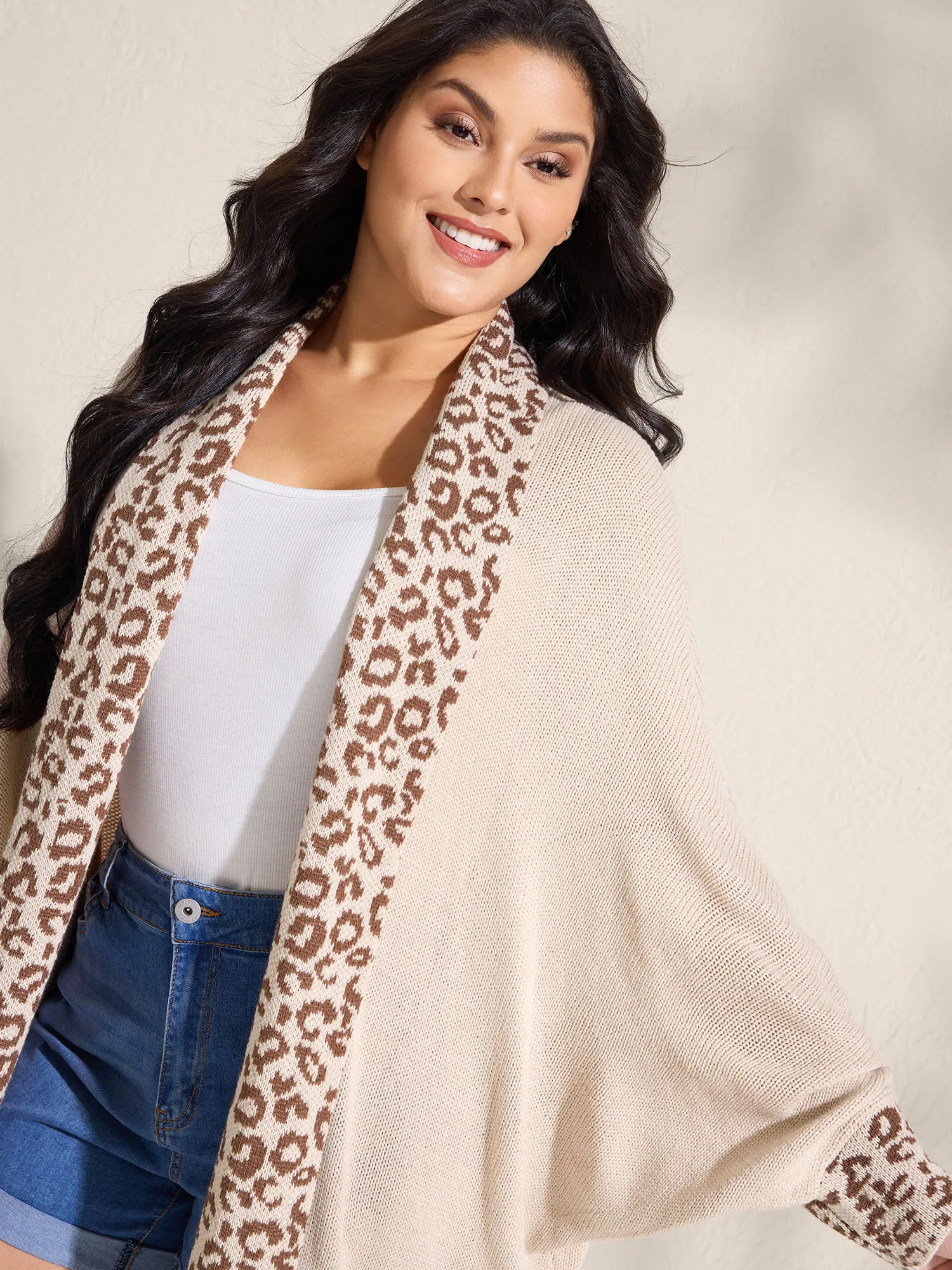 Leopard Collar Dolman Sleeve Knit Cardigan sold by Bloomchic product image thumbnail 2