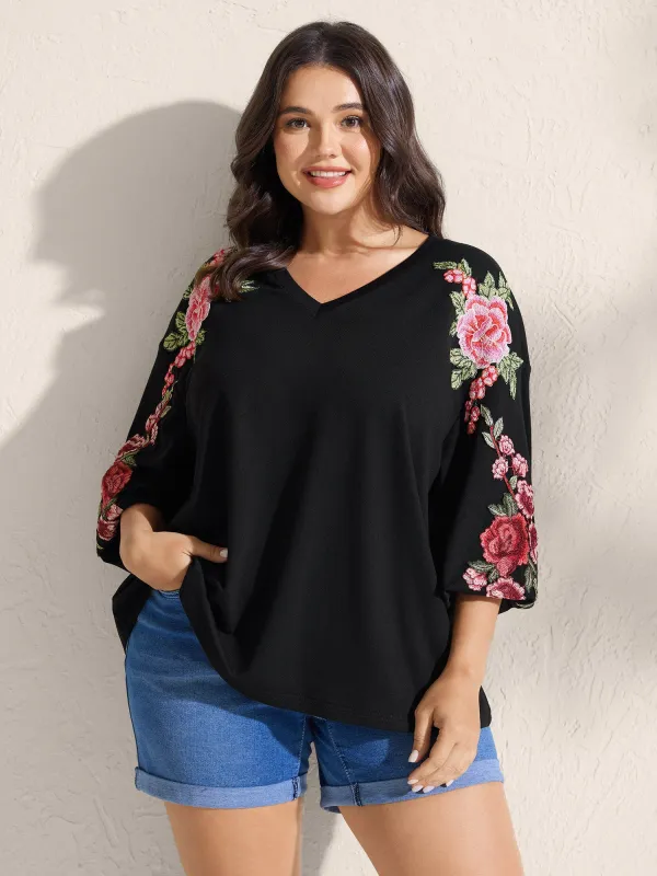 Rosy Embroidered Puffy Sleeve Sweatshirt sold by Bloomchic