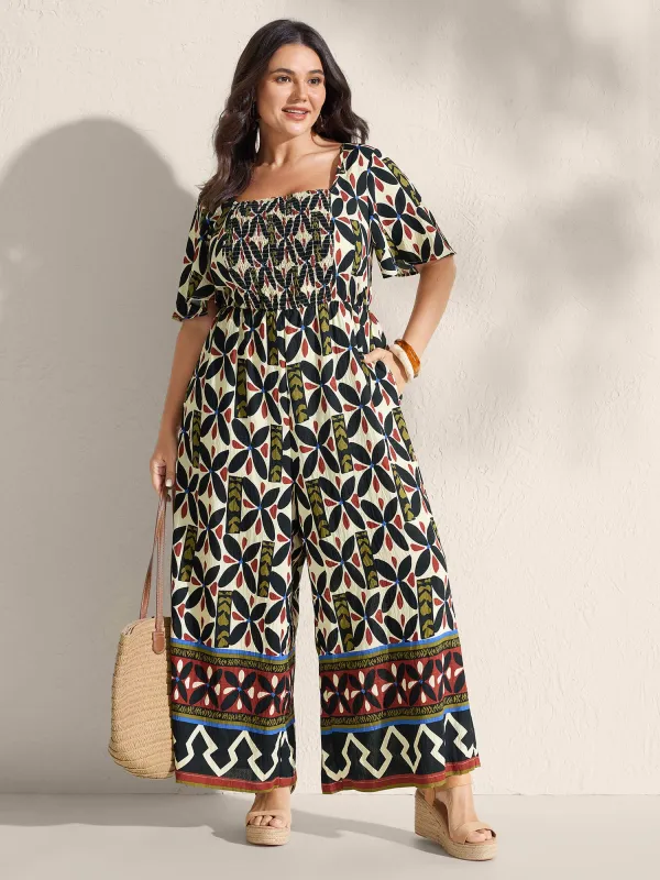 Retro Chic Print Shirred Bodice Jumpsuit sold by Bloomchic