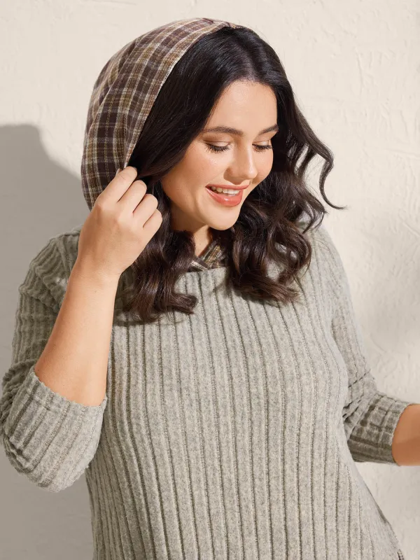 Ribbed Asymmetrical Hem Spliced Hoodie sold by Bloomchic