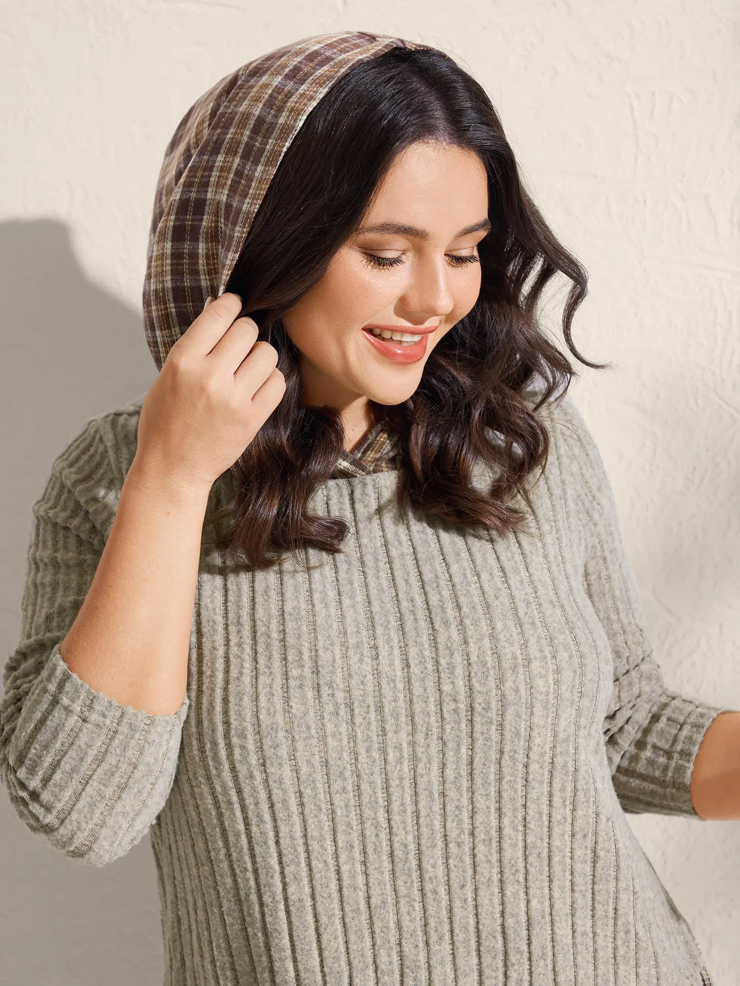 Ribbed Asymmetrical Hem Spliced Hoodie sold by Bloomchic