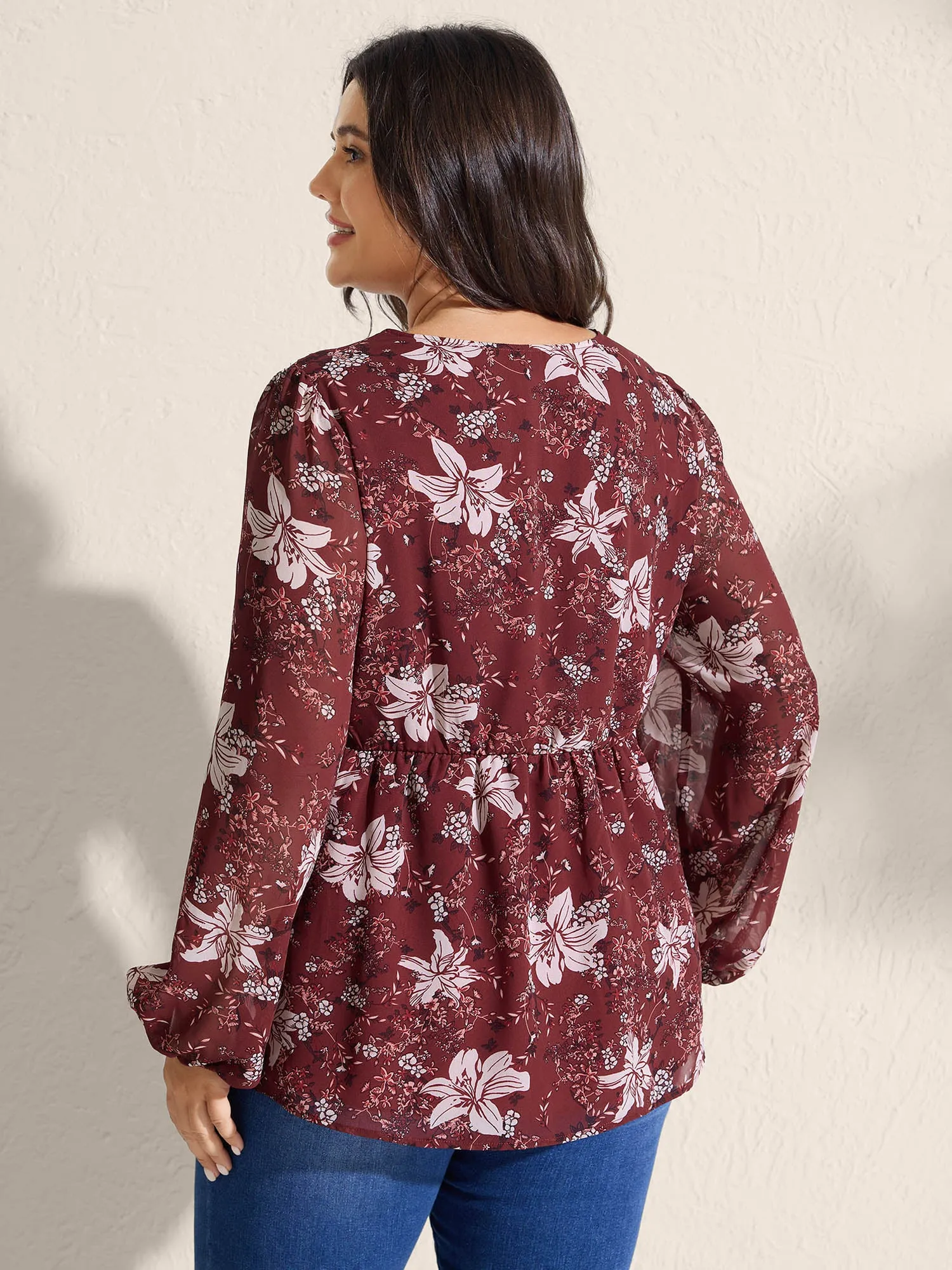 Fall Floral Print Lace Trim Blouse sold by Bloomchic product image thumbnail 4