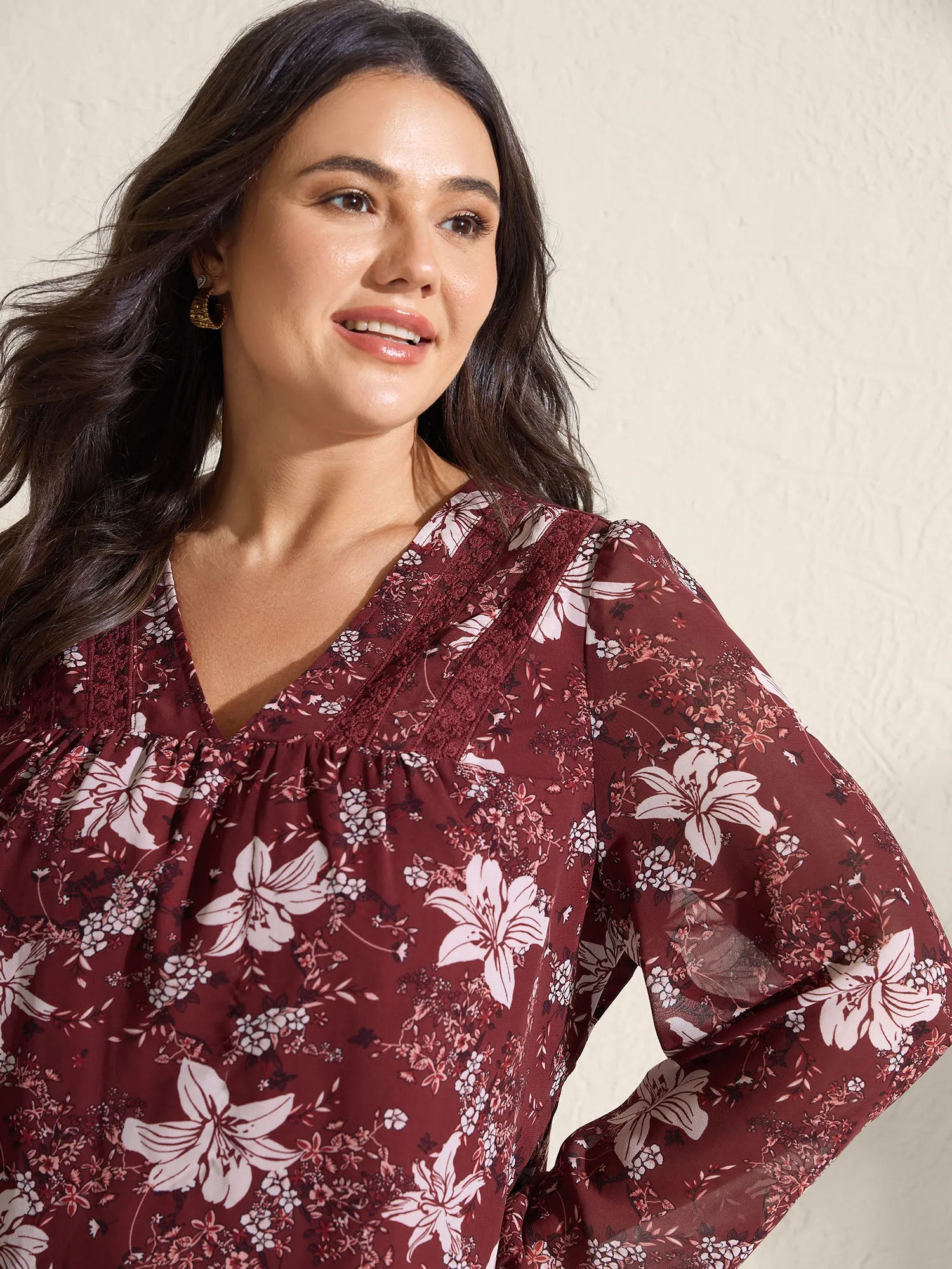 Fall Floral Print Lace Trim Blouse sold by Bloomchic product image thumbnail 2