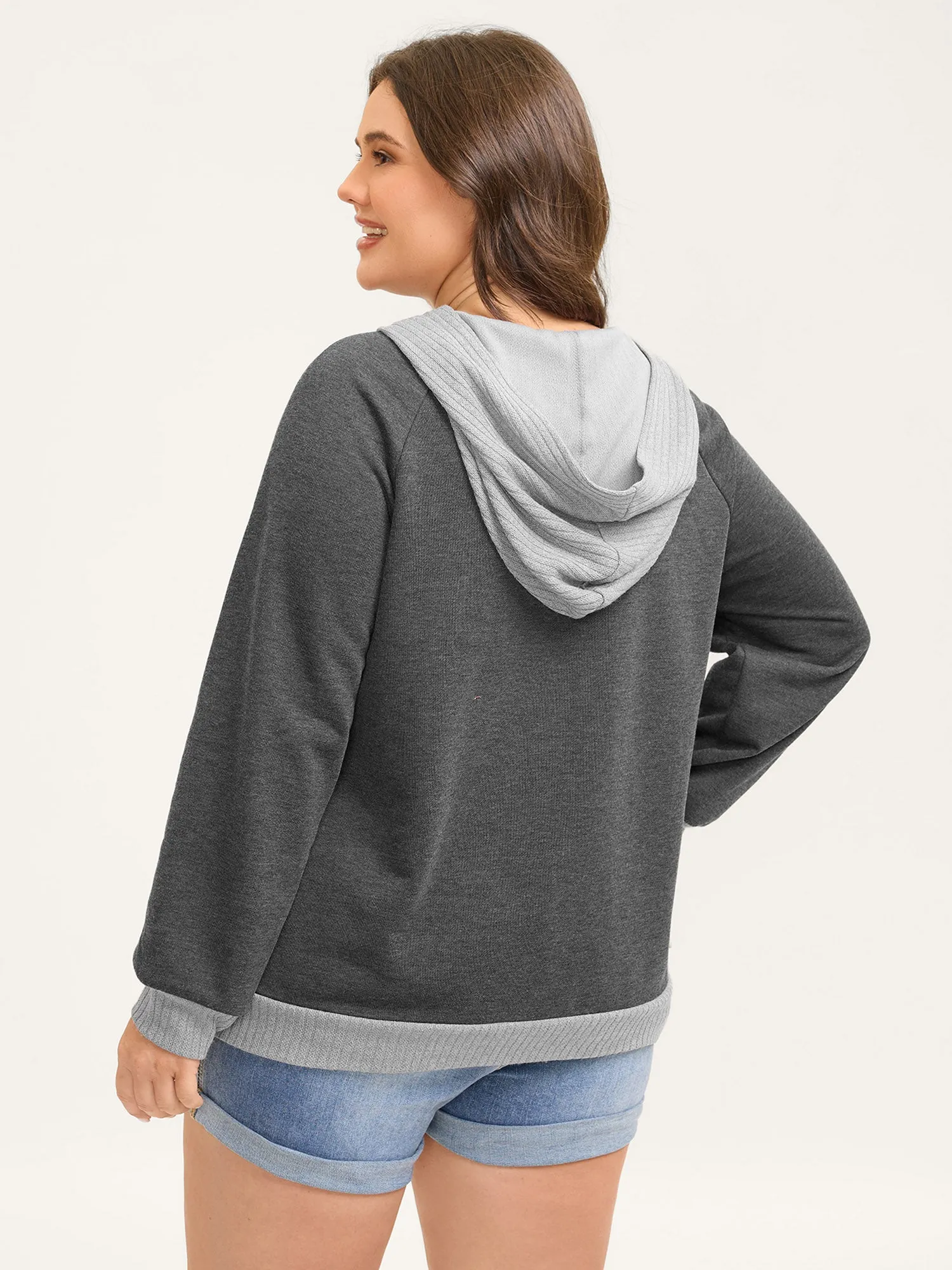 Color Contrast Pockets Half-Zipper Hoodie sold by Bloomchic product image thumbnail 4