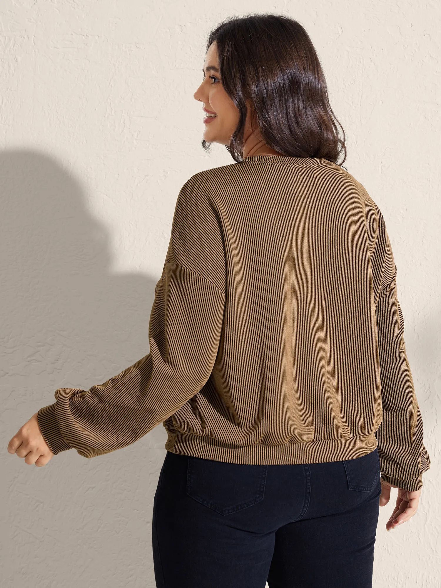Relaxed Fit Ribbed Lantern Sleeve Sweatshirt sold by Bloomchic product image thumbnail 4