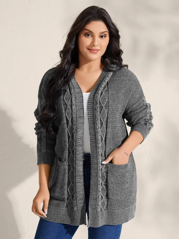 Cable Knit Front-Open Knit Cardigan sold by Bloomchic