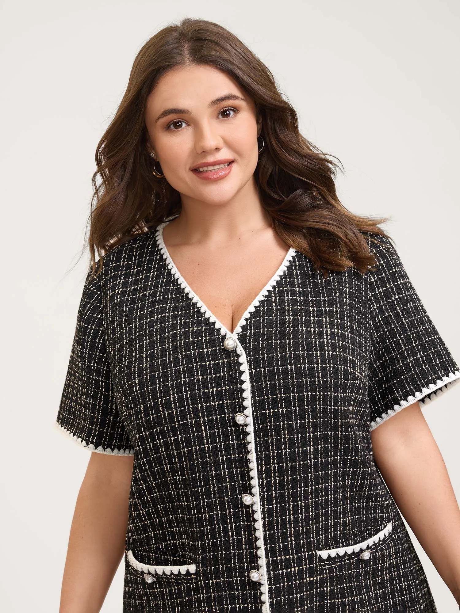 Tweed Print Contrast Hem Knee-Length Dress sold by Bloomchic product image thumbnail 2