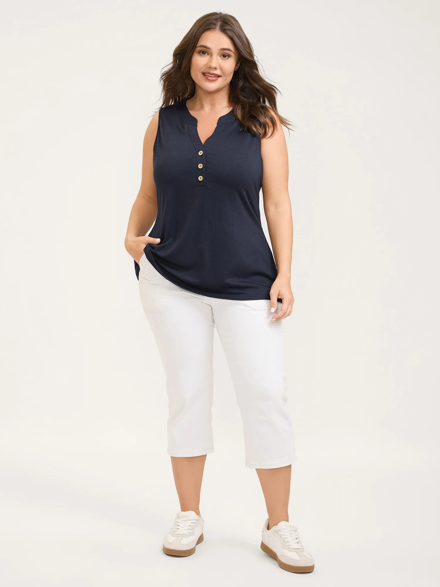Supersoft Button Detail Fitted Solid Tank Top sold by Bloomchic product image thumbnail 3