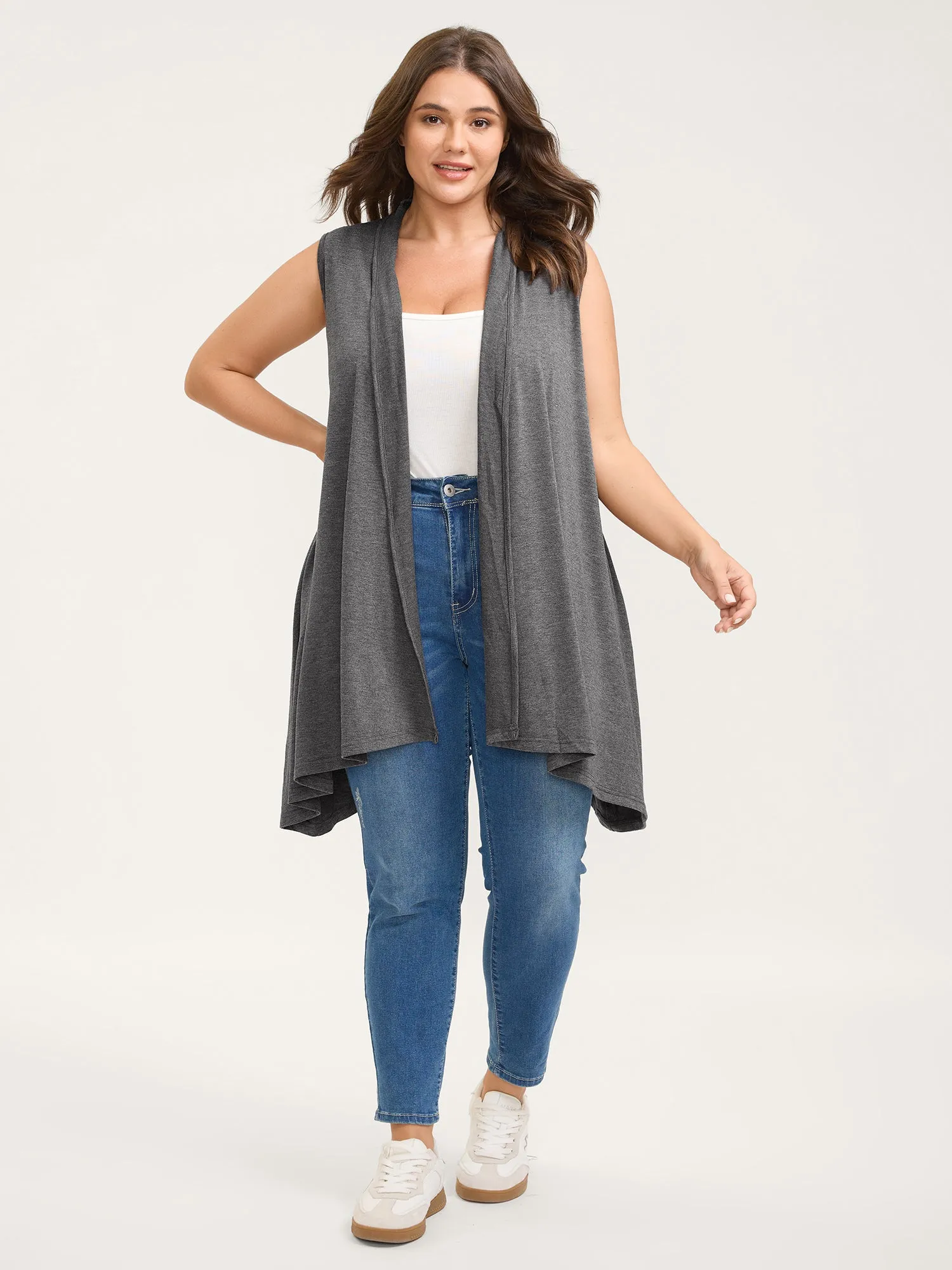 Supersoft Rolled Hem Open-Front Knit Vest sold by Bloomchic product image thumbnail 4