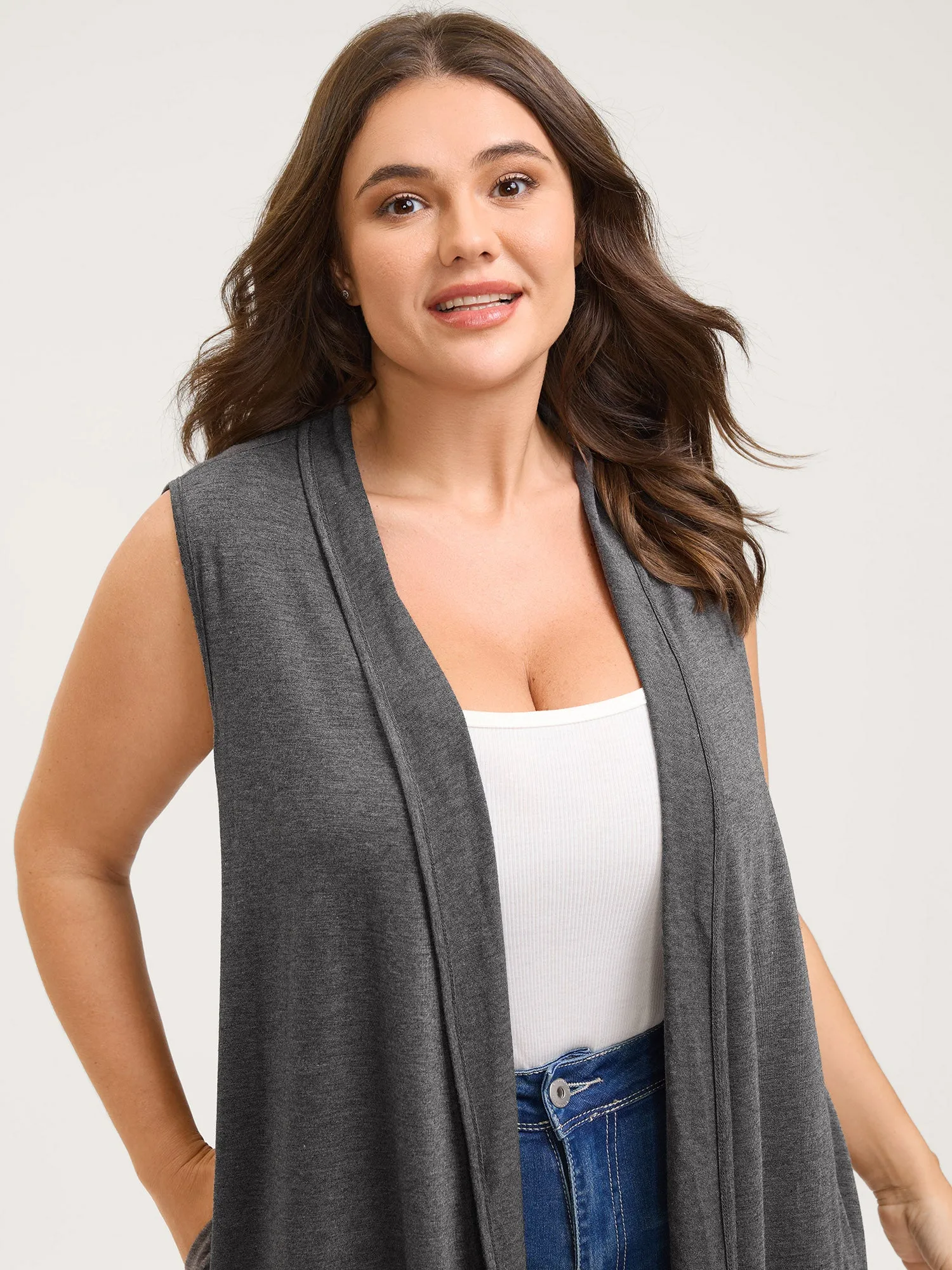 Supersoft Rolled Hem Open-Front Knit Vest sold by Bloomchic product image thumbnail 2