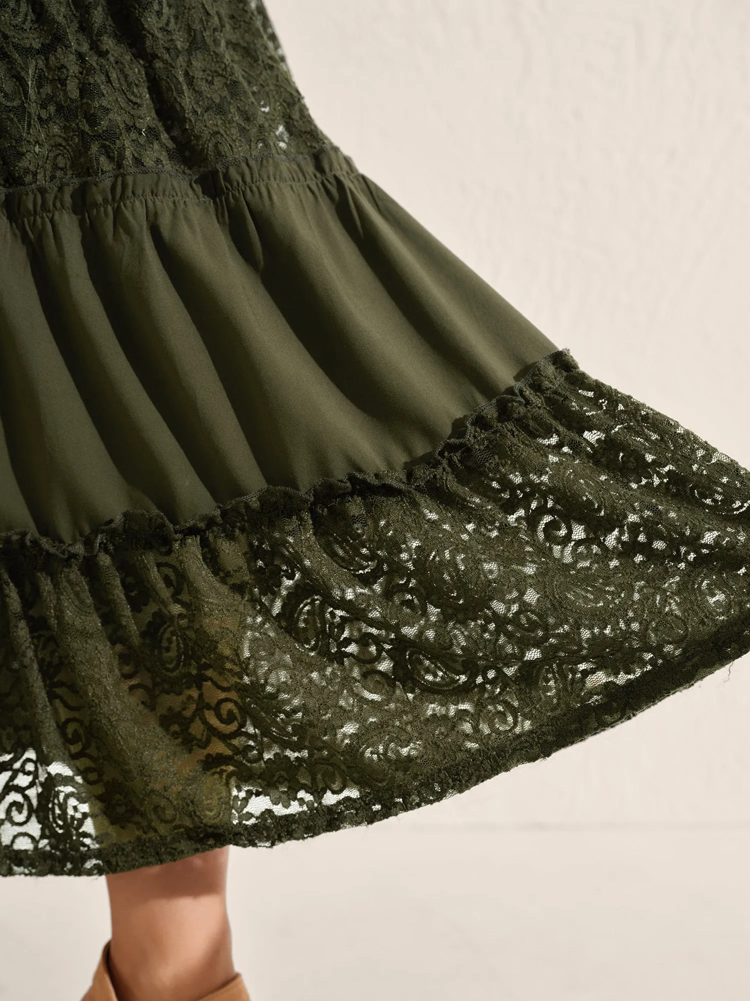 Lace Trim Flowy Tiered Maxi Skirt sold by Bloomchic product image thumbnail 5
