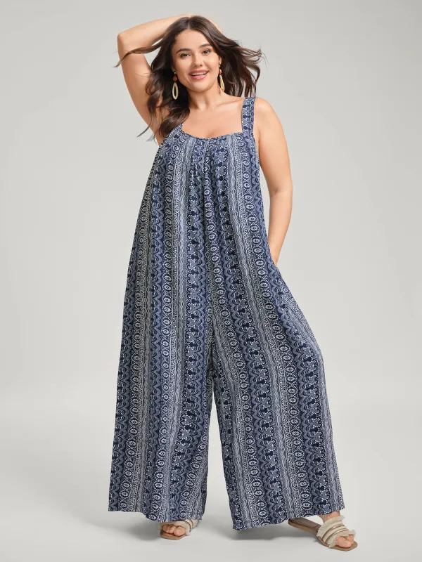 Boho Stripe Print Wide-Strap Jumpsuit sold by Bloomchic