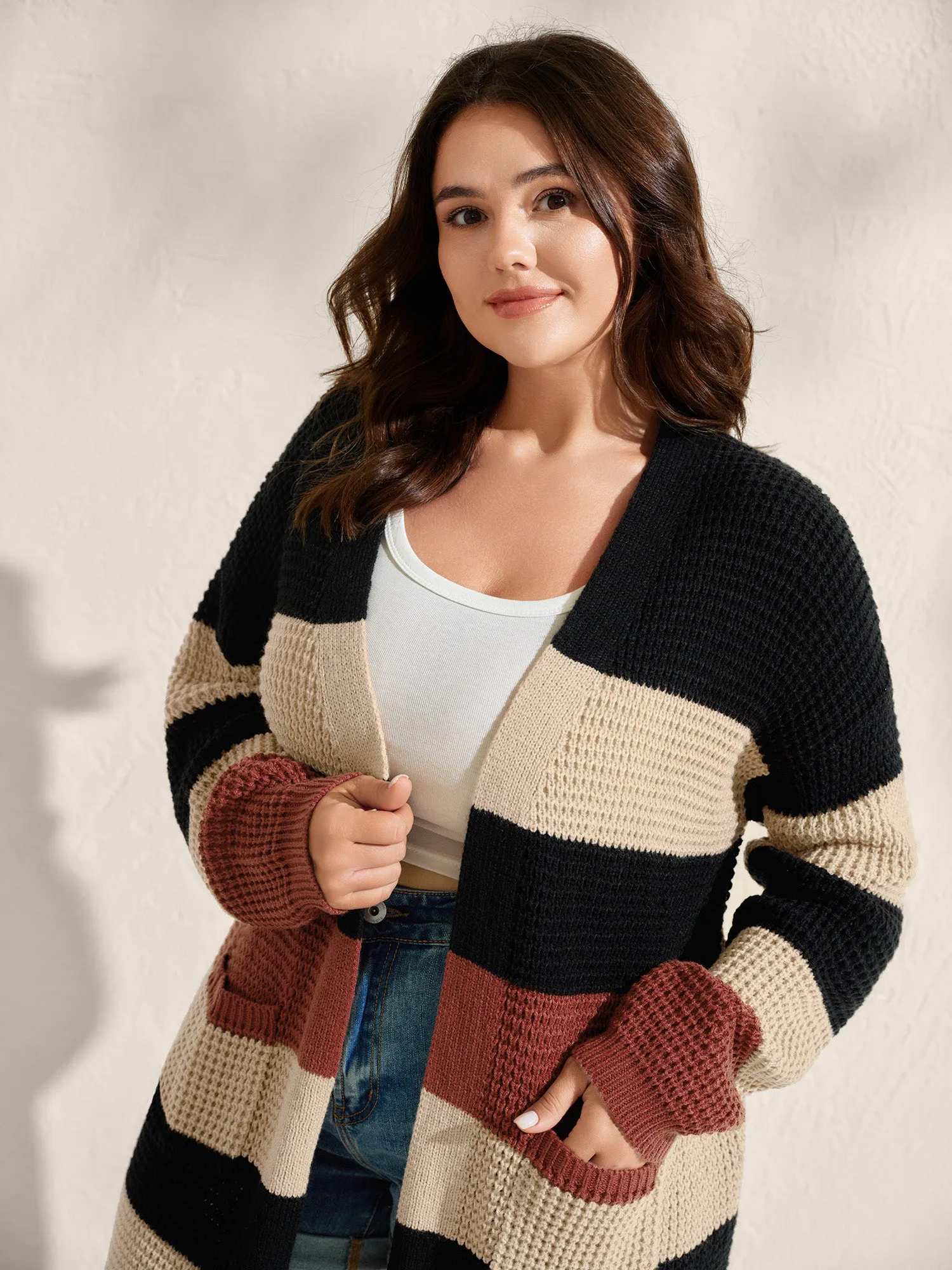 Color Block Textured Pockets Knit Cardigan sold by Bloomchic product image thumbnail 2