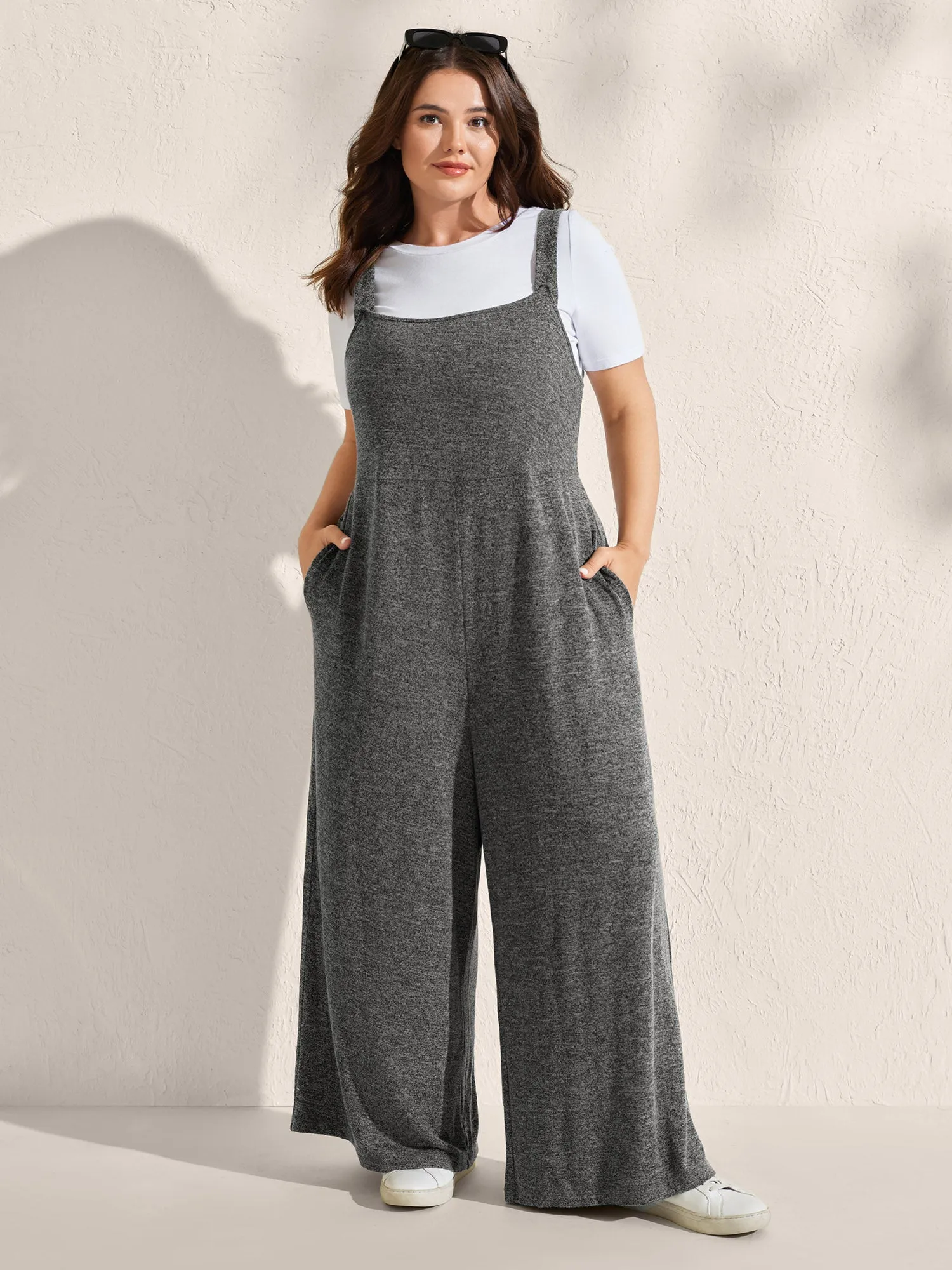 Heather Stretchy Wide-Leg Jumpsuit sold by Bloomchic