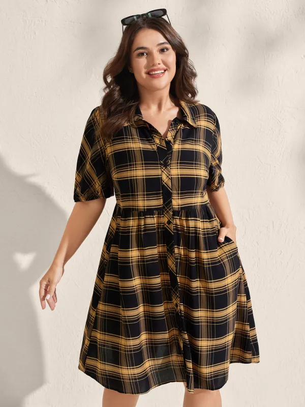 Plaid Print Side Pockets Midi Shirt Dress sold by Bloomchic