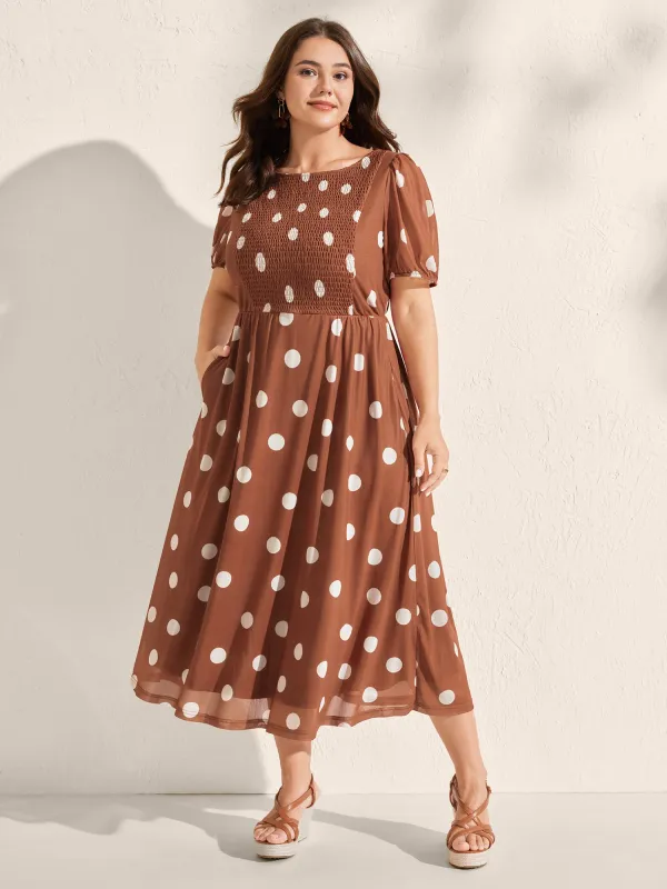 Polka Dots Shirred Bust Ease Midi Dress sold by Bloomchic