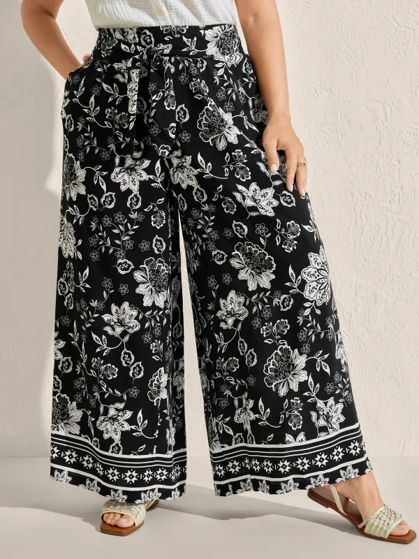 Folk-Art Floral Shirred Wide-Leg Pants sold by Bloomchic