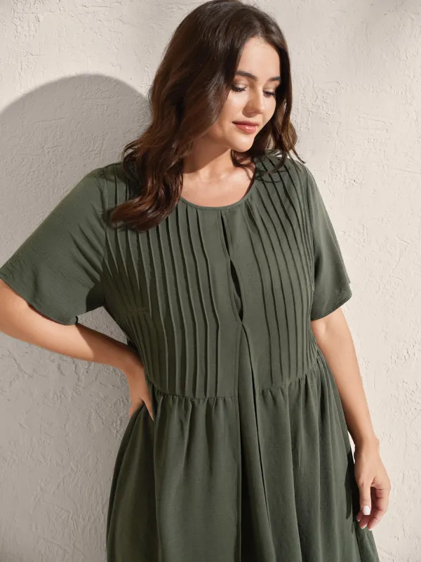 Toothpick Pleats Backless Bust Ease Midi Dress sold by Bloomchic