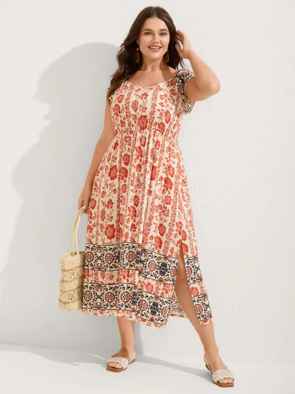 Floral Contrast Print Cap Sleeve Midi Dress sold by Bloomchic