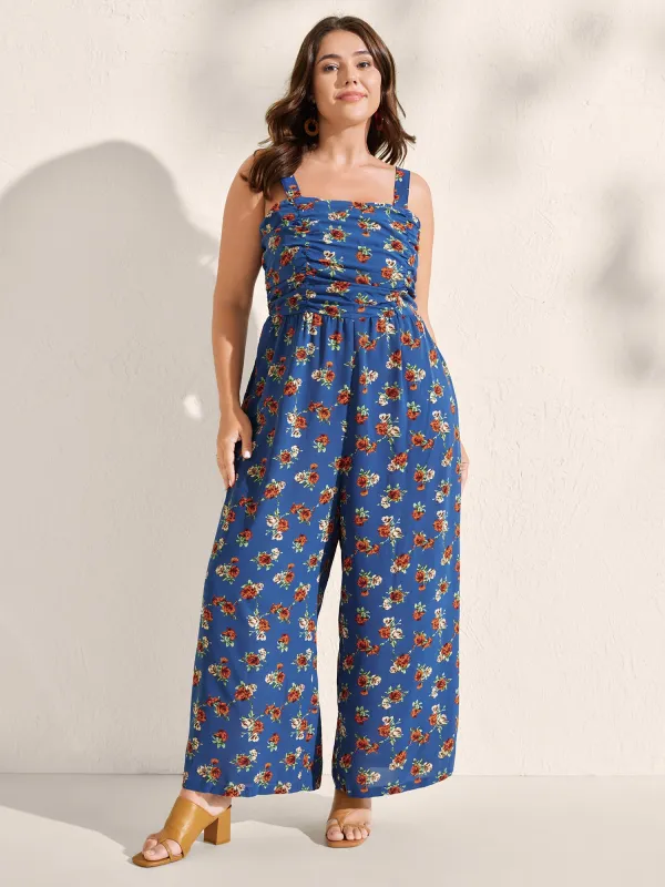 Floral Print Stretchy Waist Shirred Back Jumpsuit sold by Bloomchic