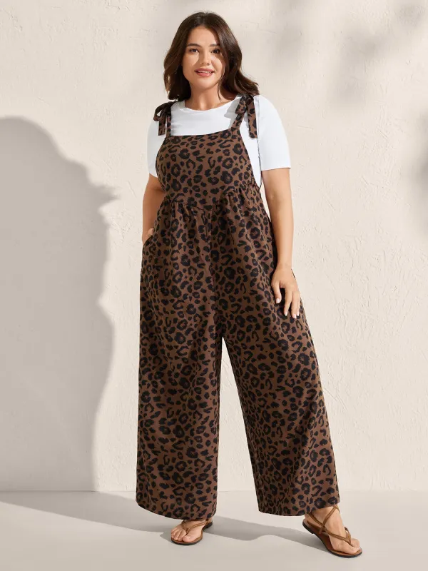 Leopard Print Shirred Shoulder Ties Jumpsuit sold by Bloomchic