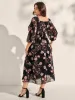 Chiffon Floral Print Lace Trim Midi Dress sold by Bloomchic
