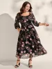 Chiffon Floral Print Lace Trim Midi Dress sold by Bloomchic