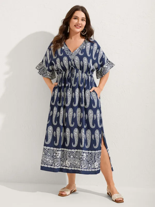 Paisley Print Dolman Ruffled Sleeve Midi Dress sold by Bloomchic