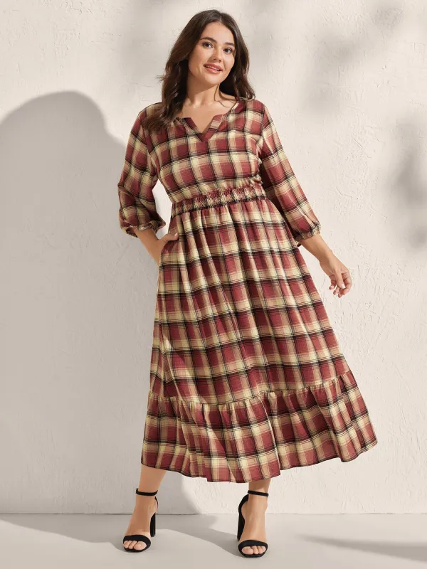 Check Print Shirred Waist Tiered Maxi Dress sold by Bloomchic