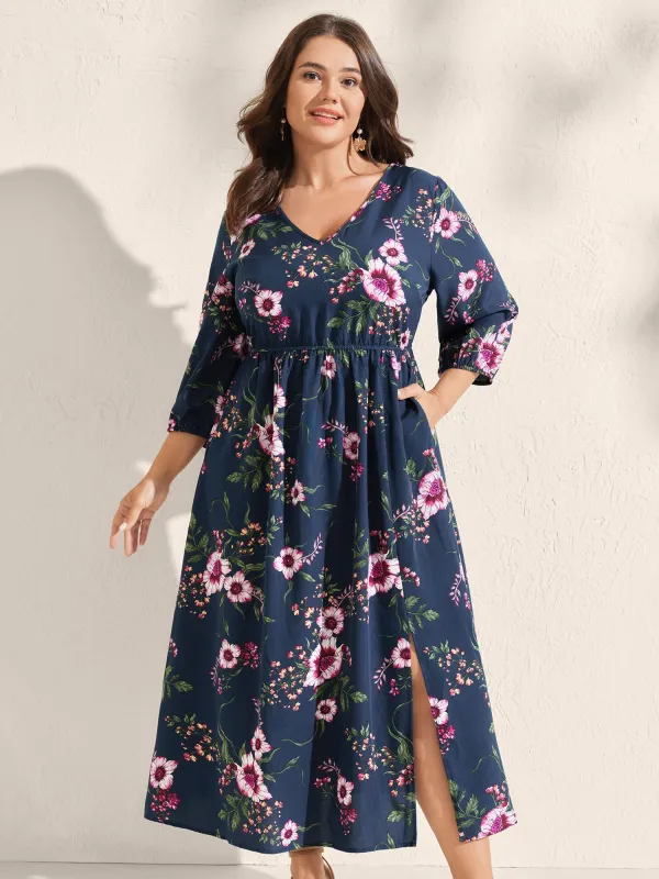Floral Print Side Slit Pockets Midi Dress sold by Bloomchic