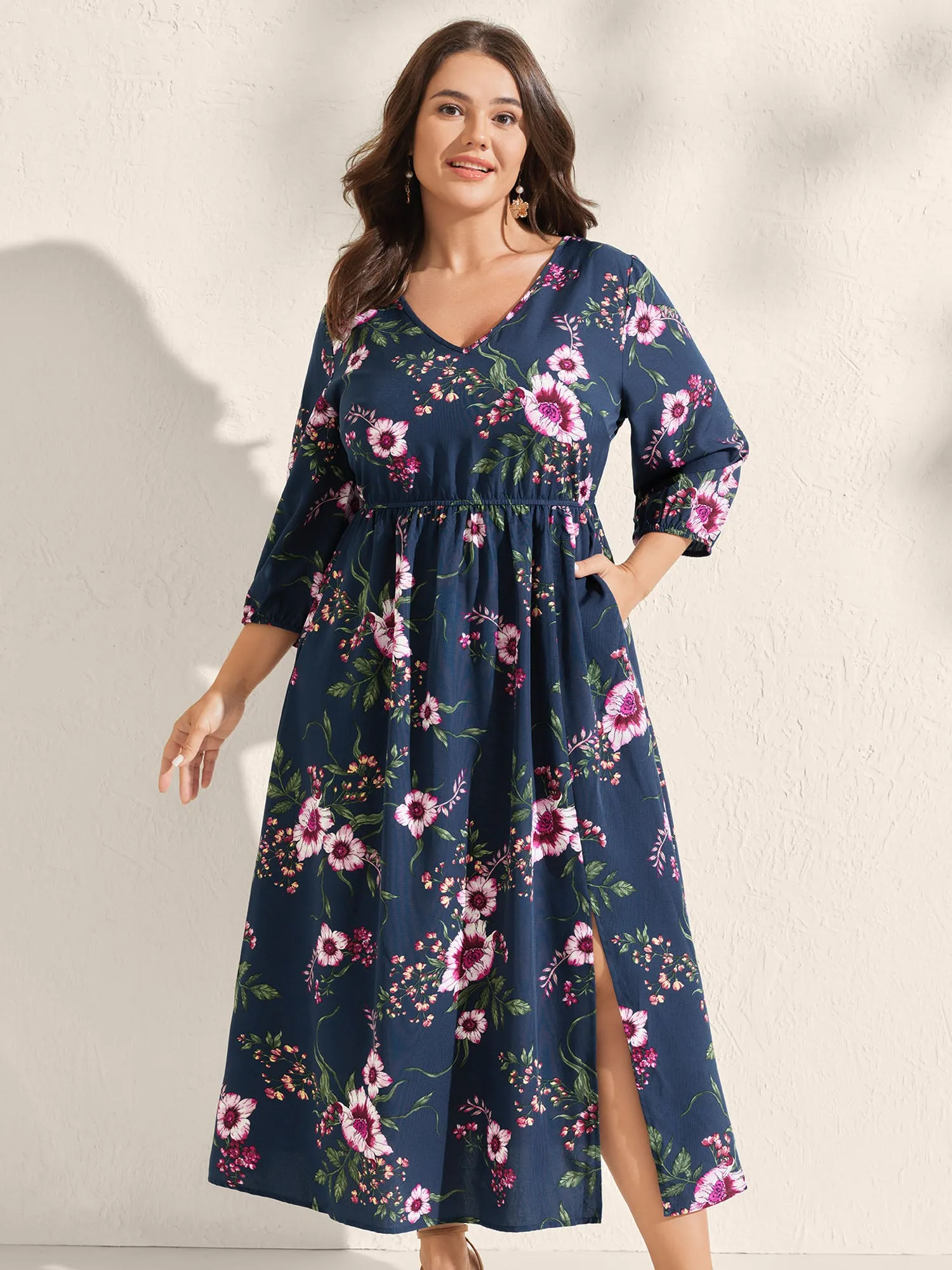 Floral Print Side Slit Pockets Midi Dress sold by Bloomchic