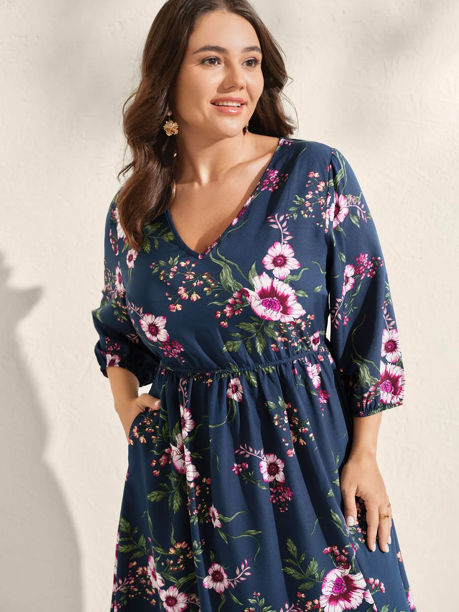 Floral Print Side Slit Pockets Midi Dress sold by Bloomchic product image thumbnail 2